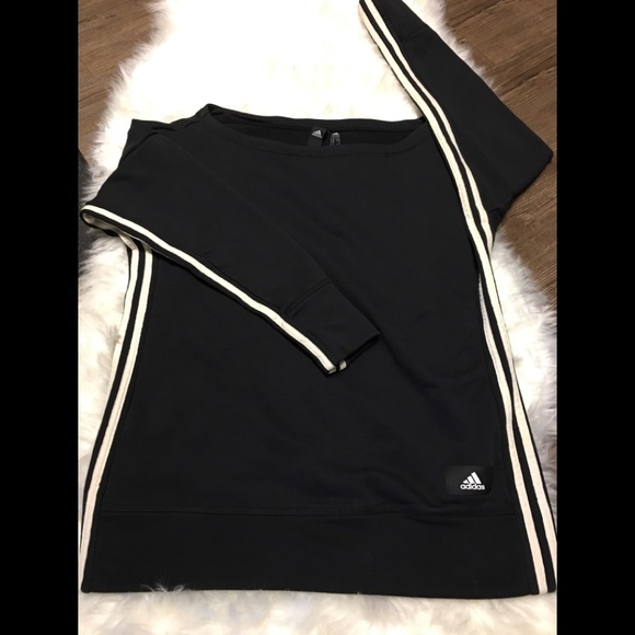 adidas Off the shoulder boat neck three stripe tunic sweatshirt Small Cr… - Picture 5 of 7
